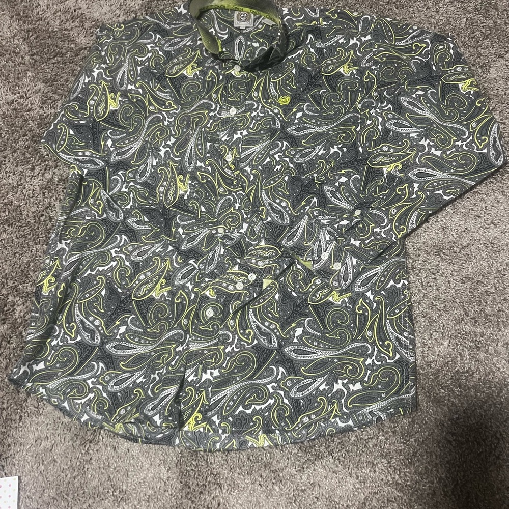 Cinch Men's Paisley Dress Shirt in Gray, White & Lime